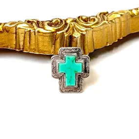 Silver Tone Faux Turquoise Cross Stretch Ring