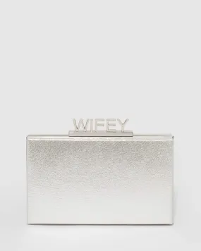 Silver Wifey Embellished Clutch Bag