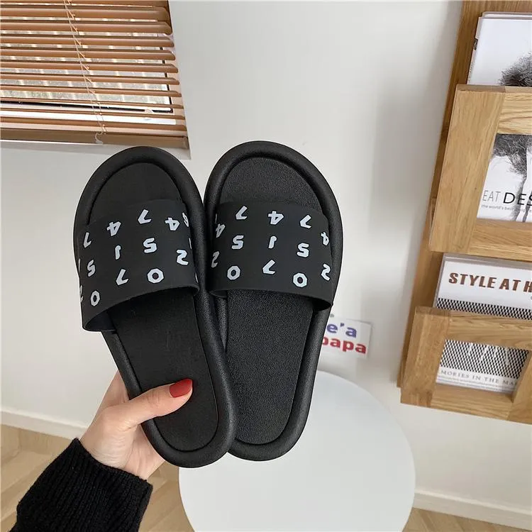 Simple Summer Black White Printed Flat Slipper Sandals