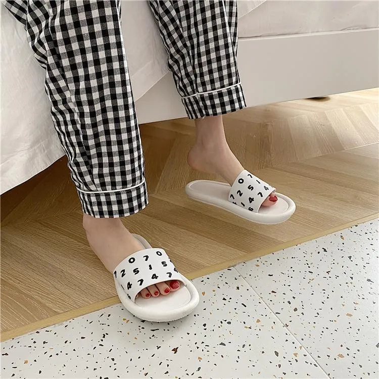 Simple Summer Black White Printed Flat Slipper Sandals