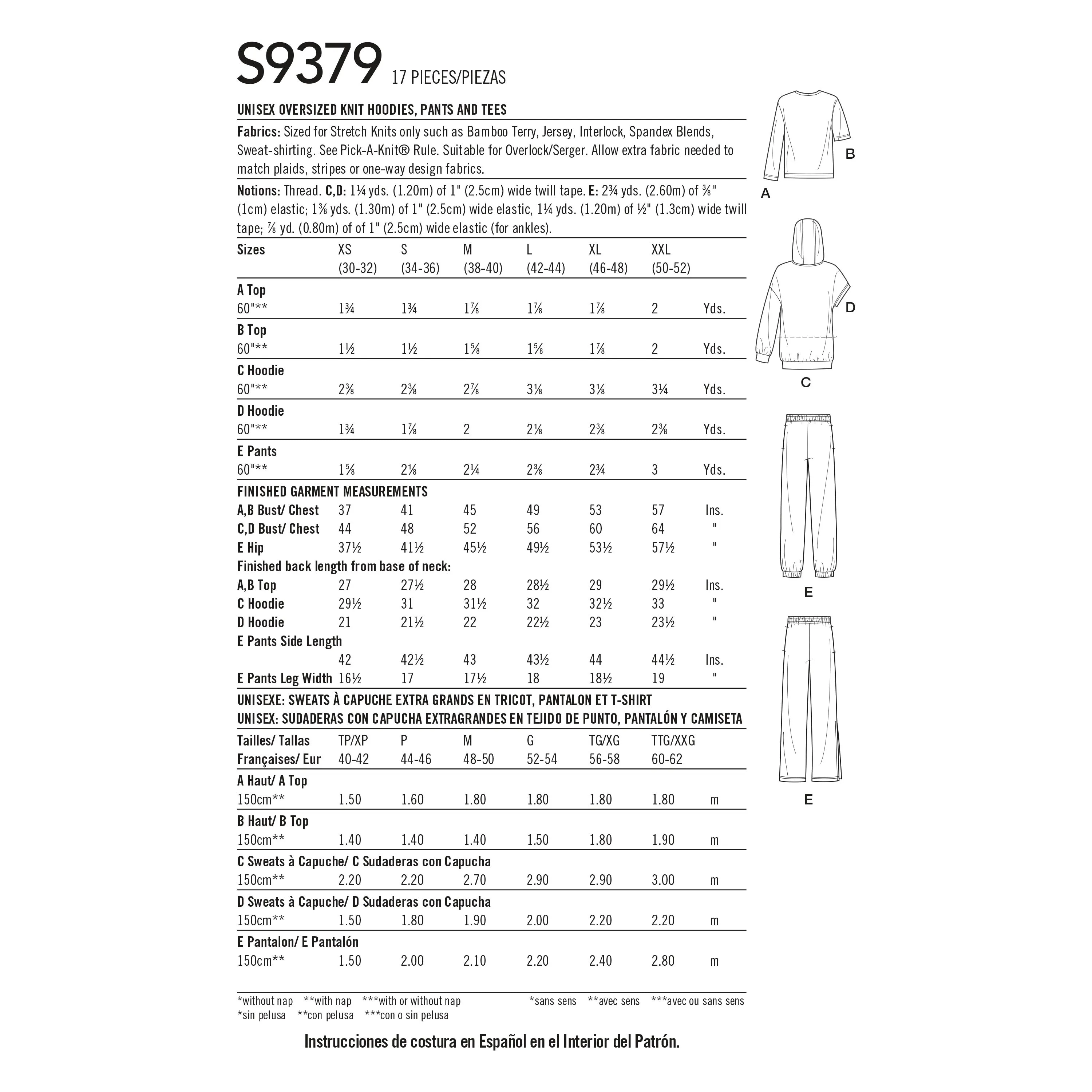 Simplicity Pattern 9379 Unisex Hoodie Pants & Tee