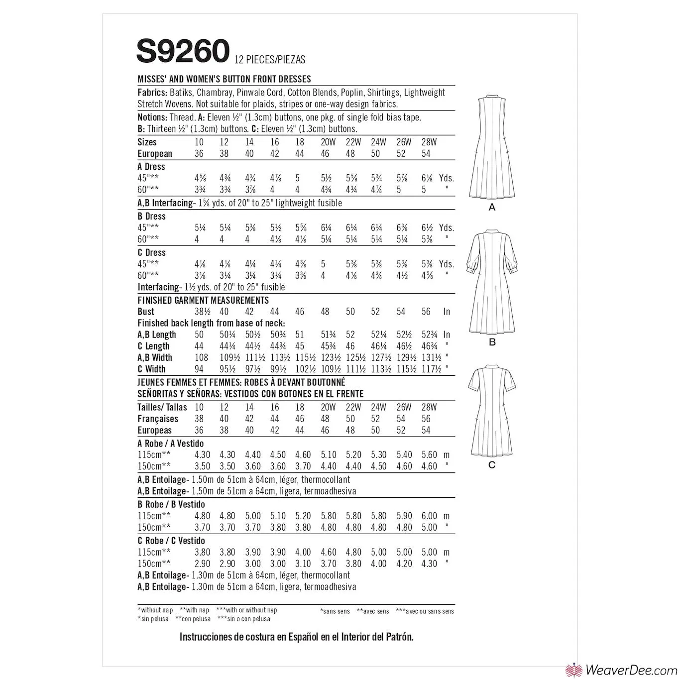 Simplicity Pattern S9260 Misses' & Women's Button Front Dresses