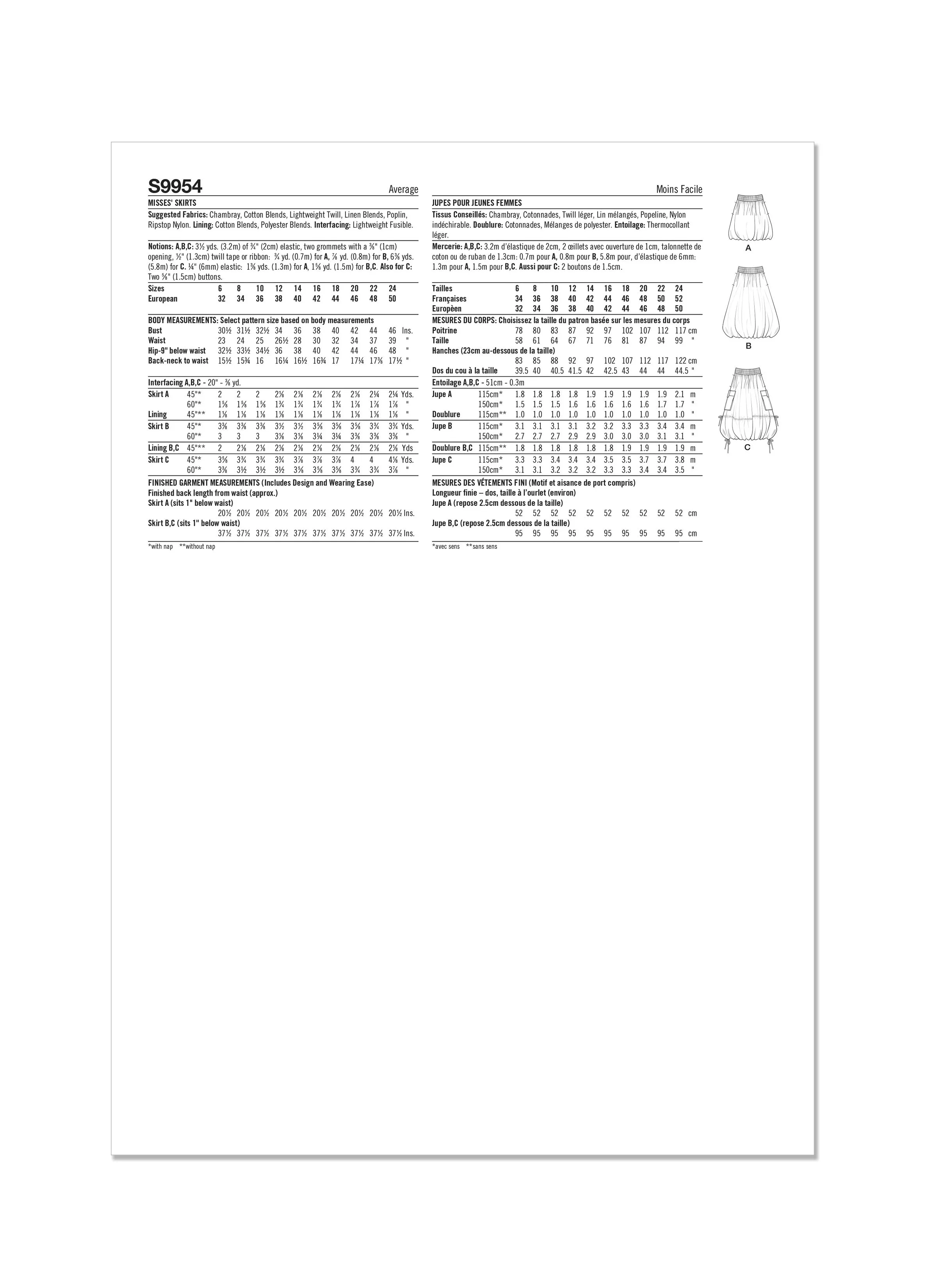 Simplicity Sewing Pattern 9954 Balloon Skirts