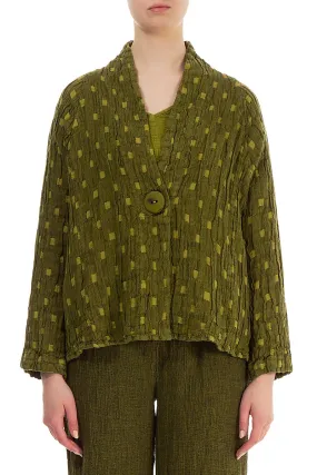 Single Button Golden Lime Textured Linen Jacket