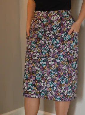 Size XS Dark Teal Floral Swim Skirt with Side Pockets and Hidden Leggings