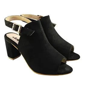 SKOLL Women Black Block Heel Pep Toe Ankle Strep Fashion Sandal