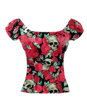 Skulls and Roses Peasant Style Top