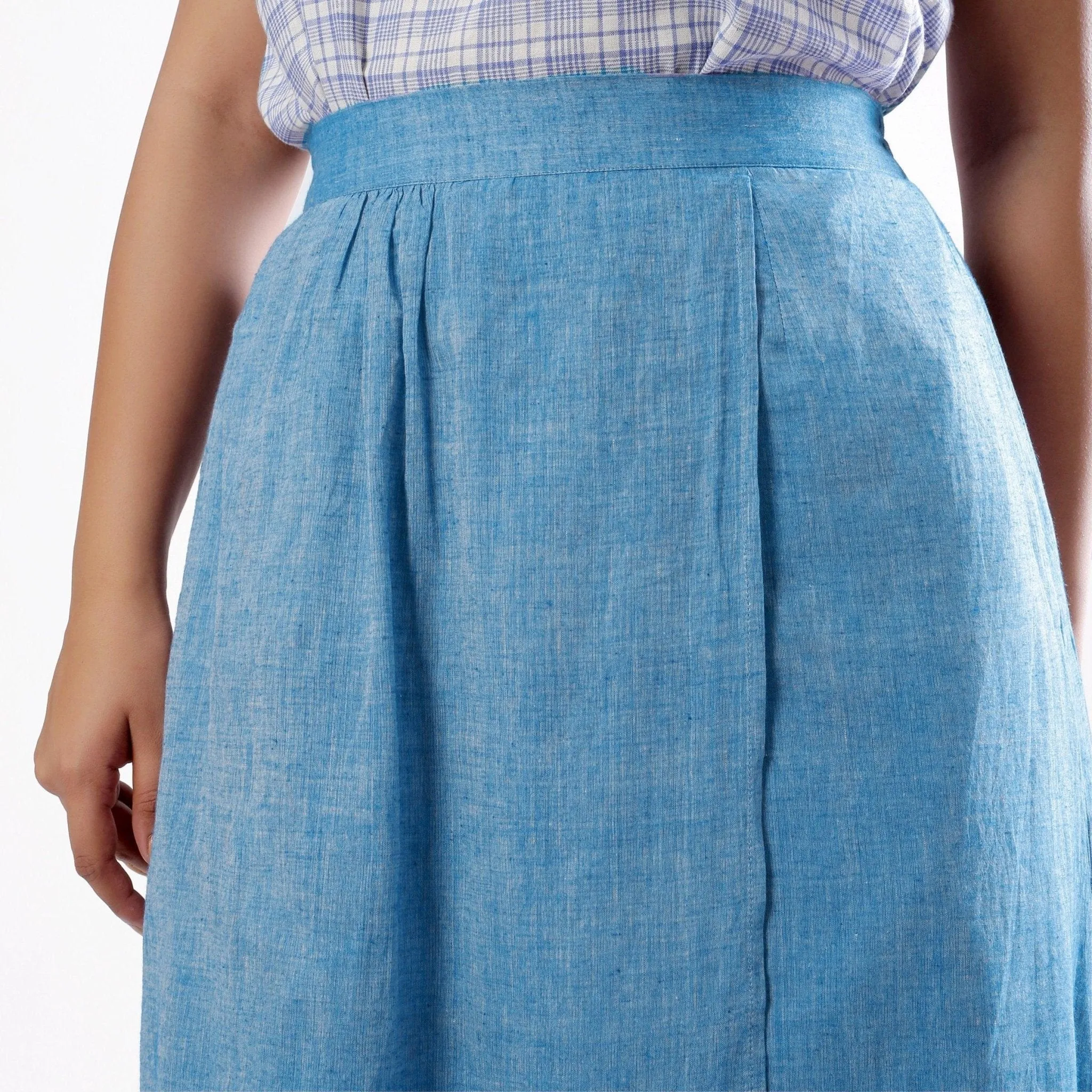Sky Blue Handspun Cotton Layered Elasticated Midi Skirt