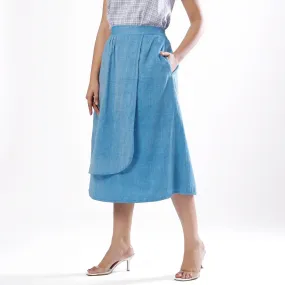 Sky Blue Handspun Cotton Layered Elasticated Midi Skirt