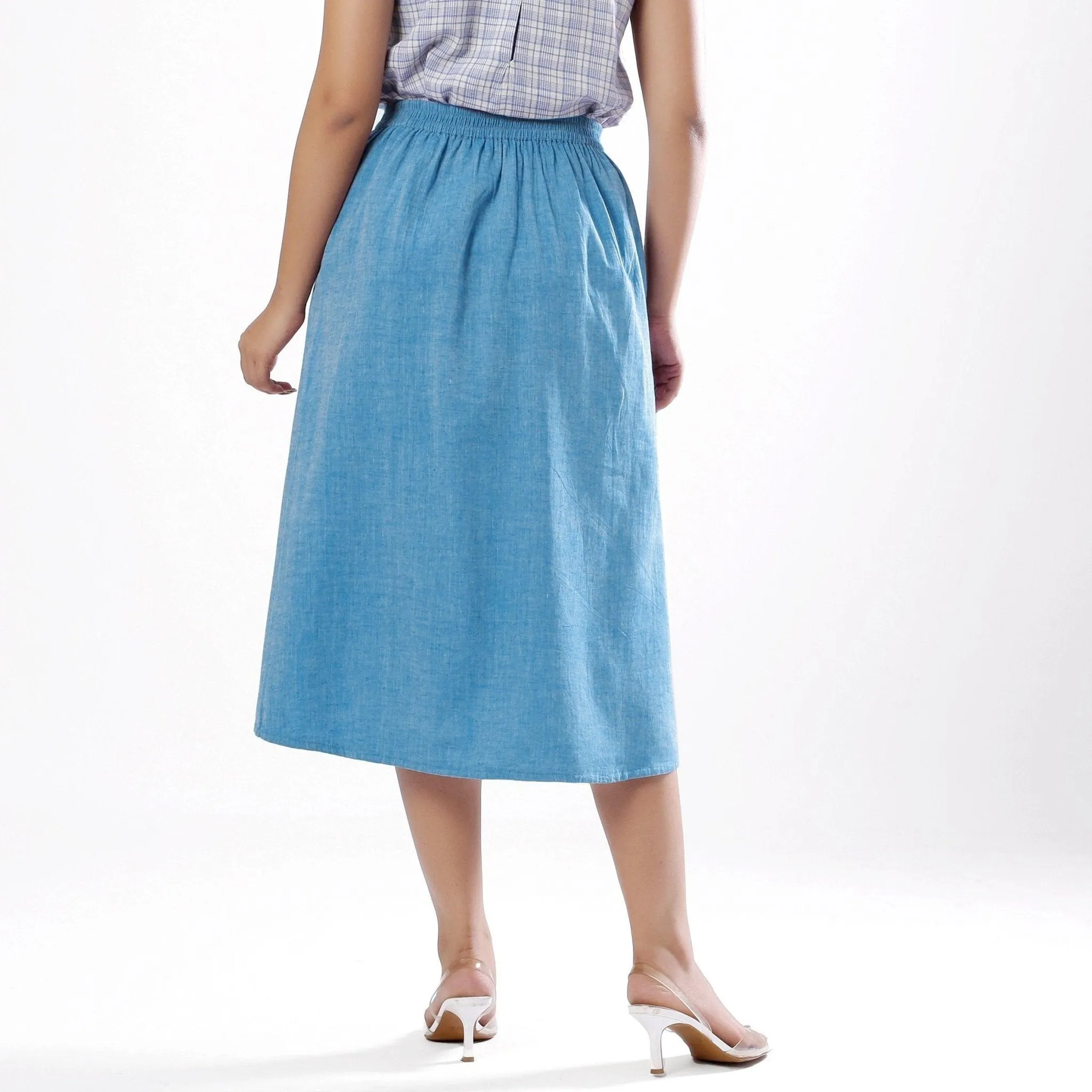 Sky Blue Handspun Cotton Layered Elasticated Midi Skirt