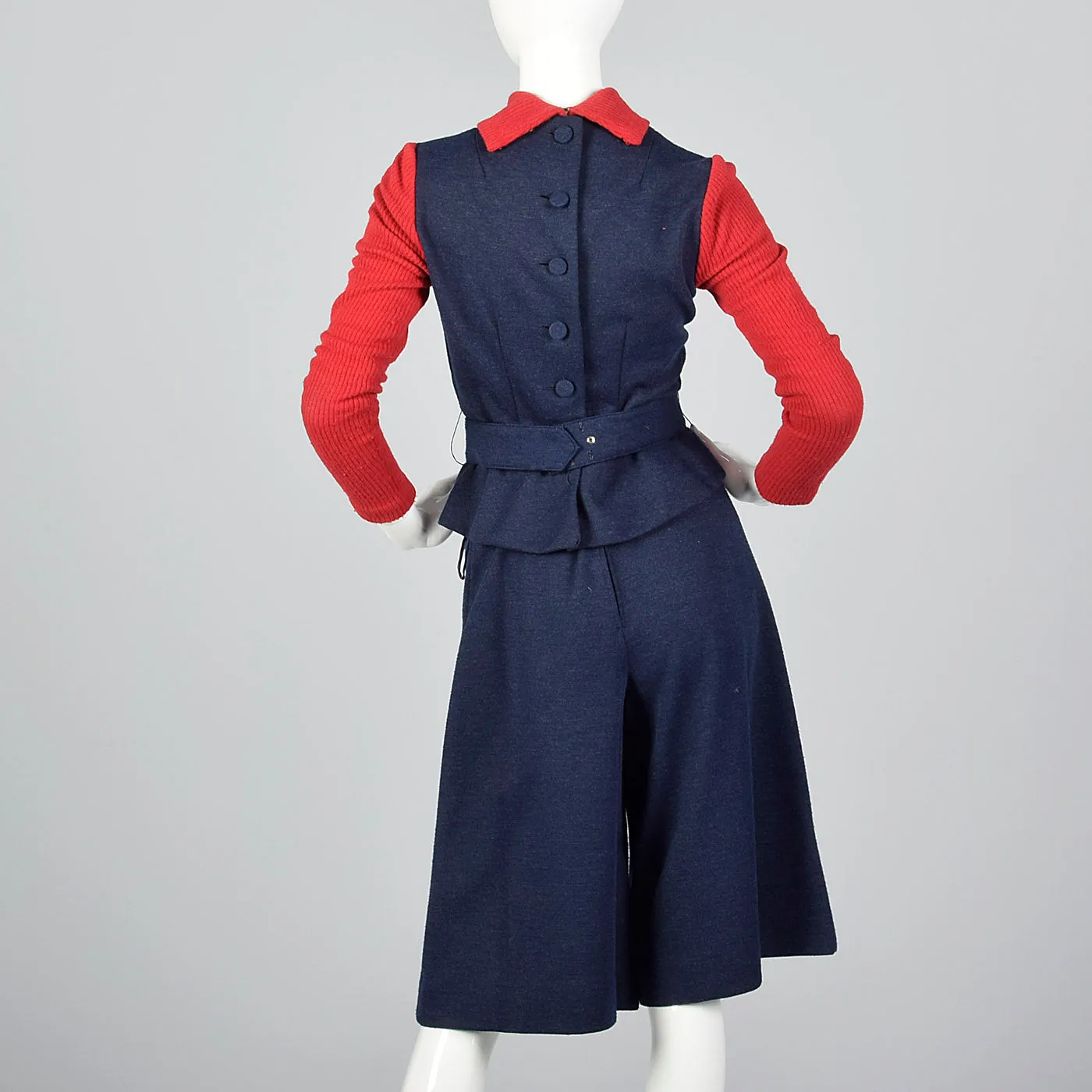 Small 1970s Knit Peplum Blouse and Culottes Set