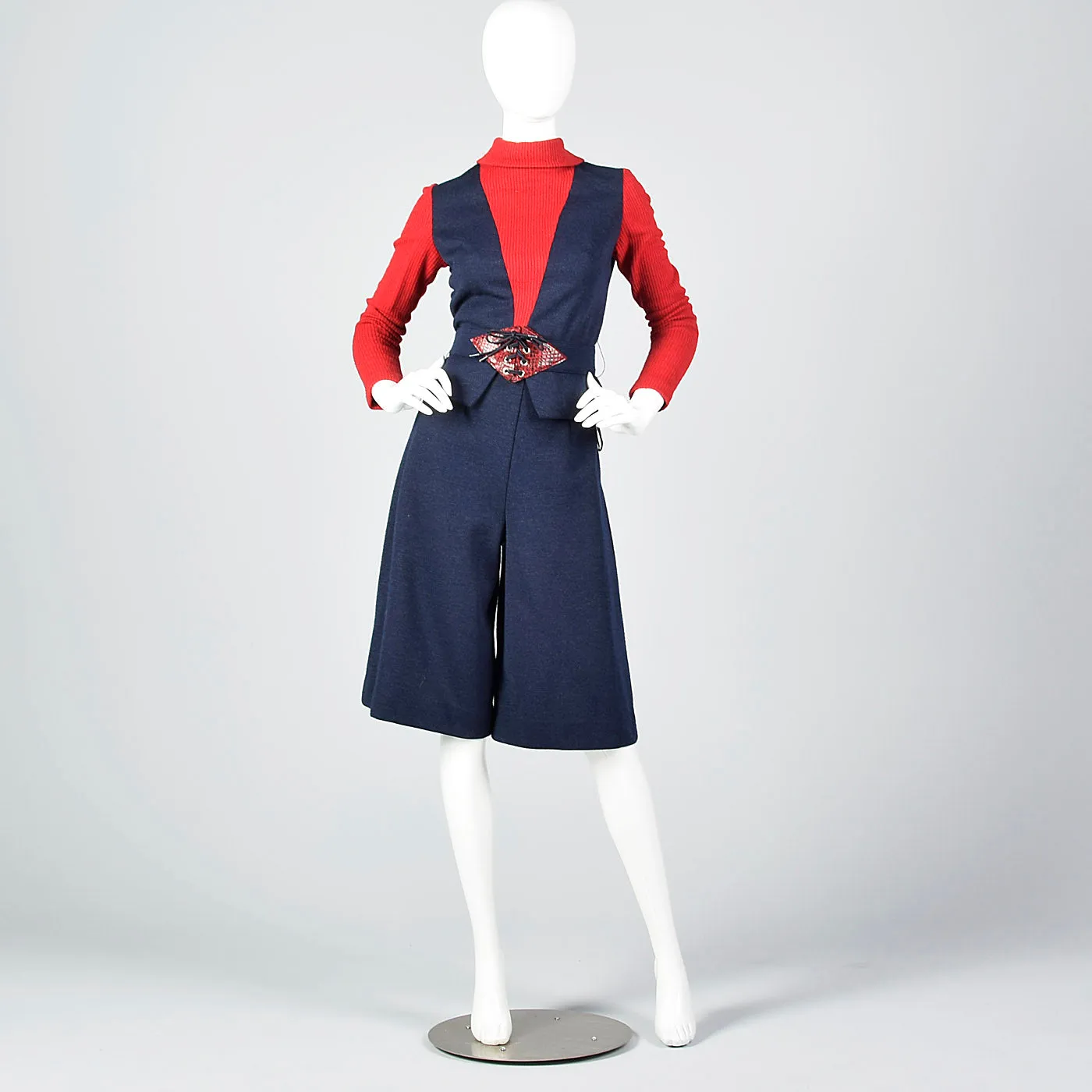 Small 1970s Knit Peplum Blouse and Culottes Set