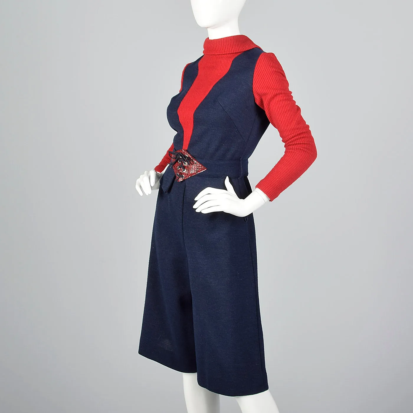 Small 1970s Knit Peplum Blouse and Culottes Set