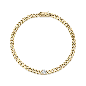 SMALL CUBAN LINK BRACELET WITH ROUND DIAMOND CENTER