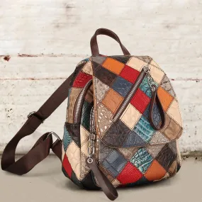 Small Ladies Boho Backpack Bag Leather Rucksack For Women