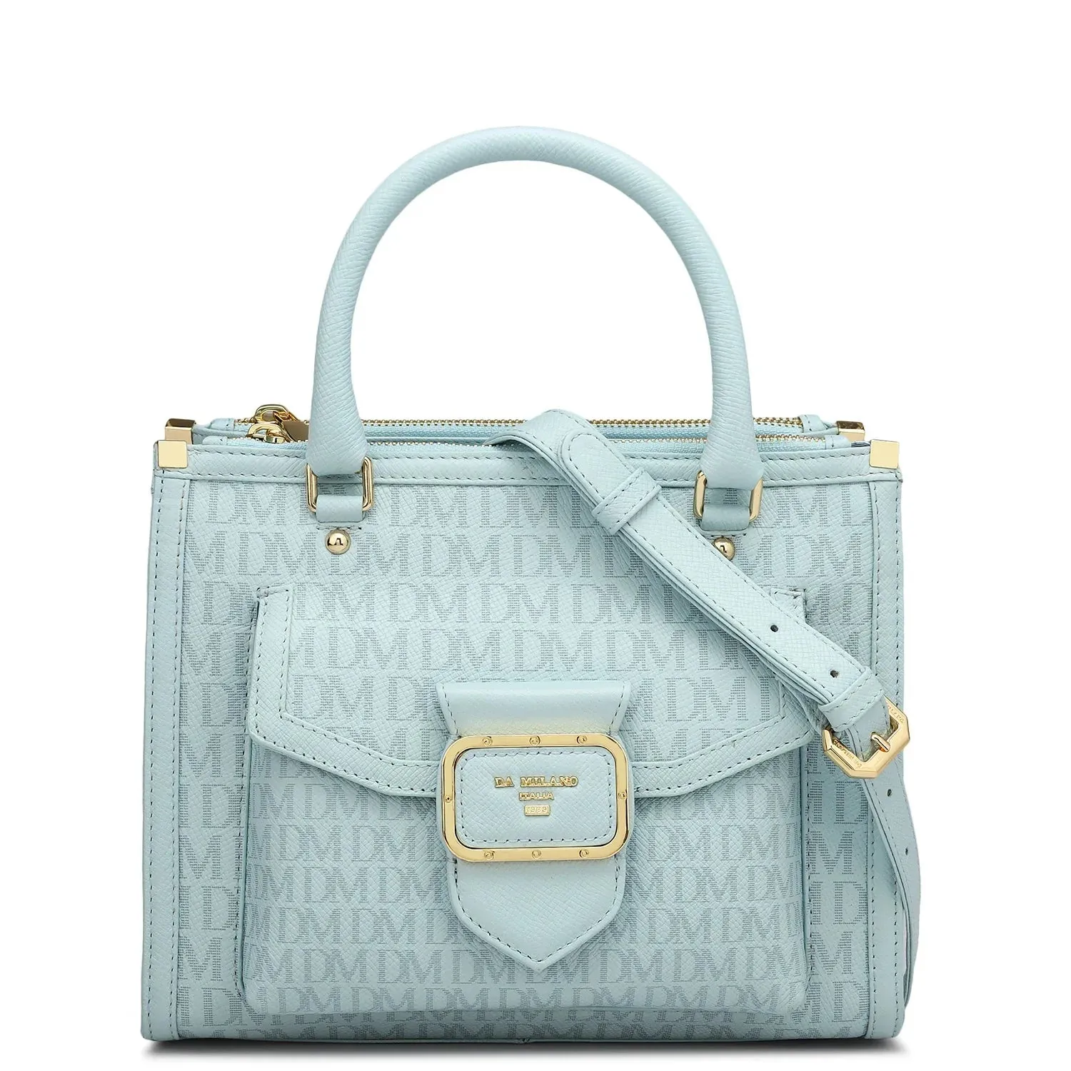 Small Monogram Leather Satchel - Cloud Blue