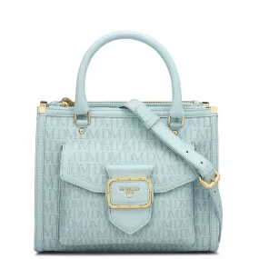 Small Monogram Leather Satchel - Cloud Blue