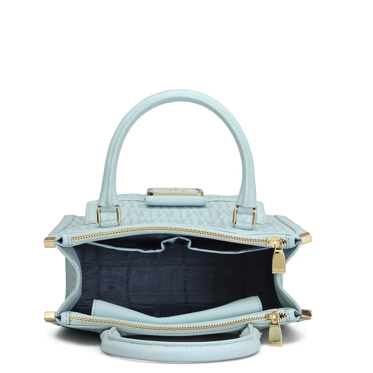 Small Monogram Leather Satchel - Cloud Blue
