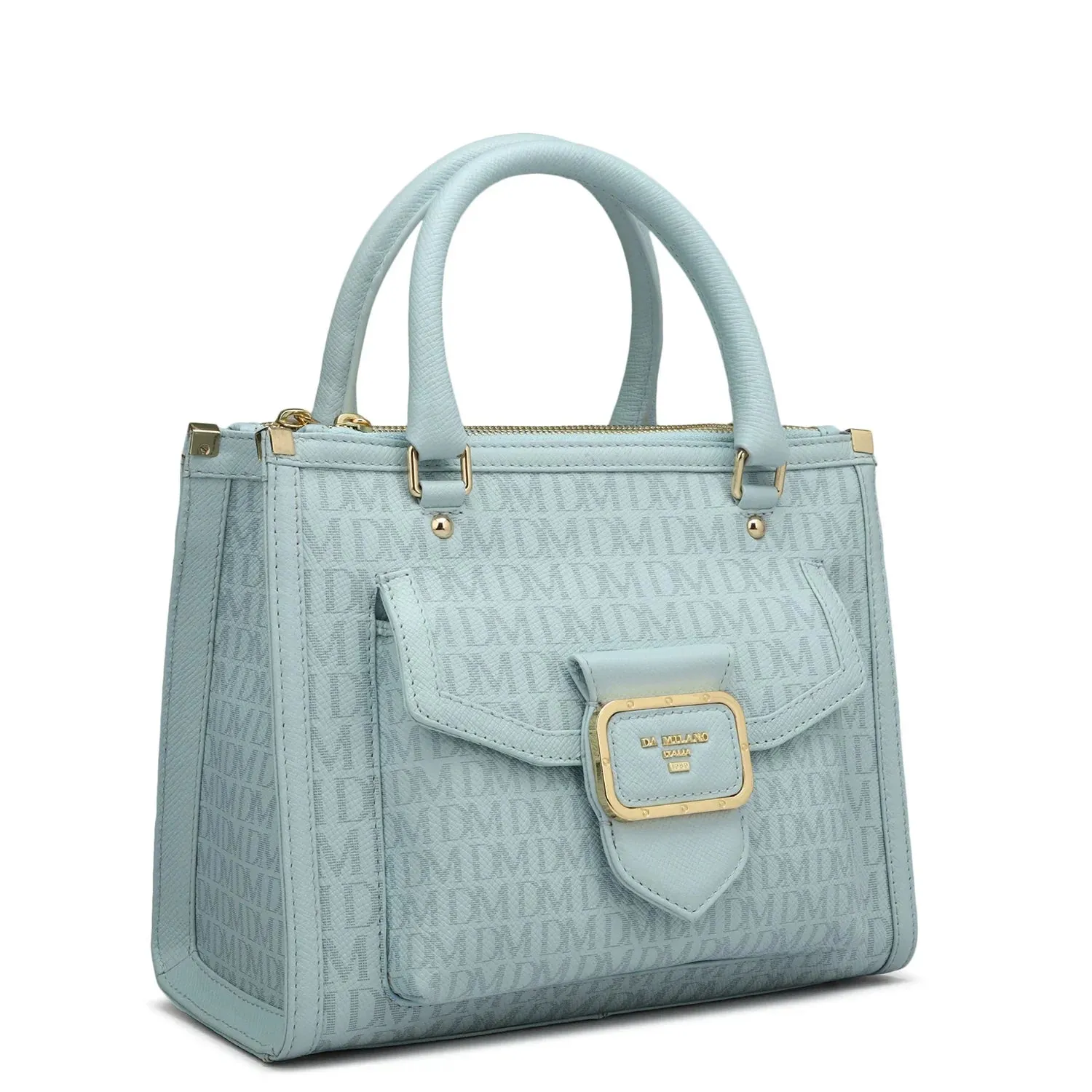 Small Monogram Leather Satchel - Cloud Blue