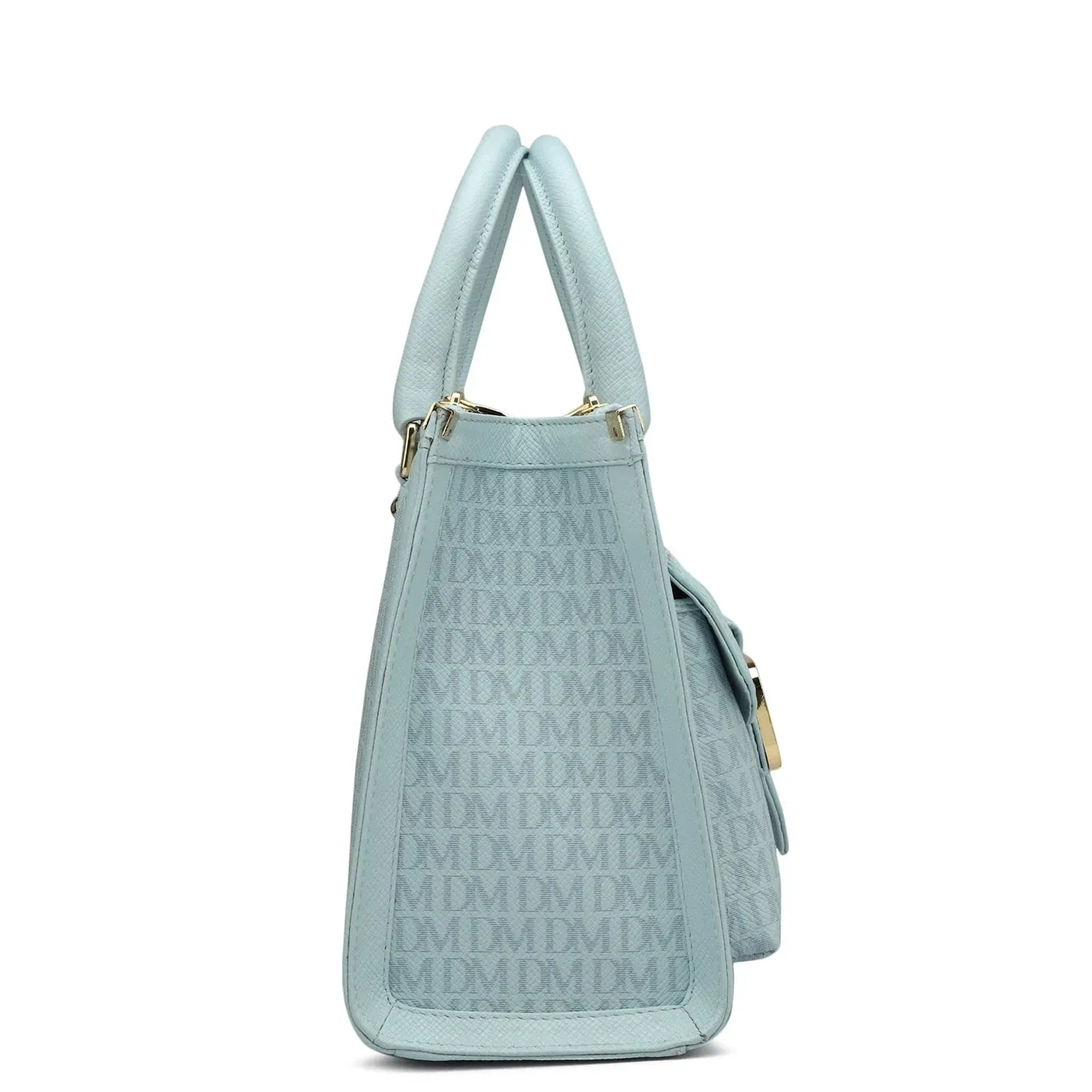 Small Monogram Leather Satchel - Cloud Blue