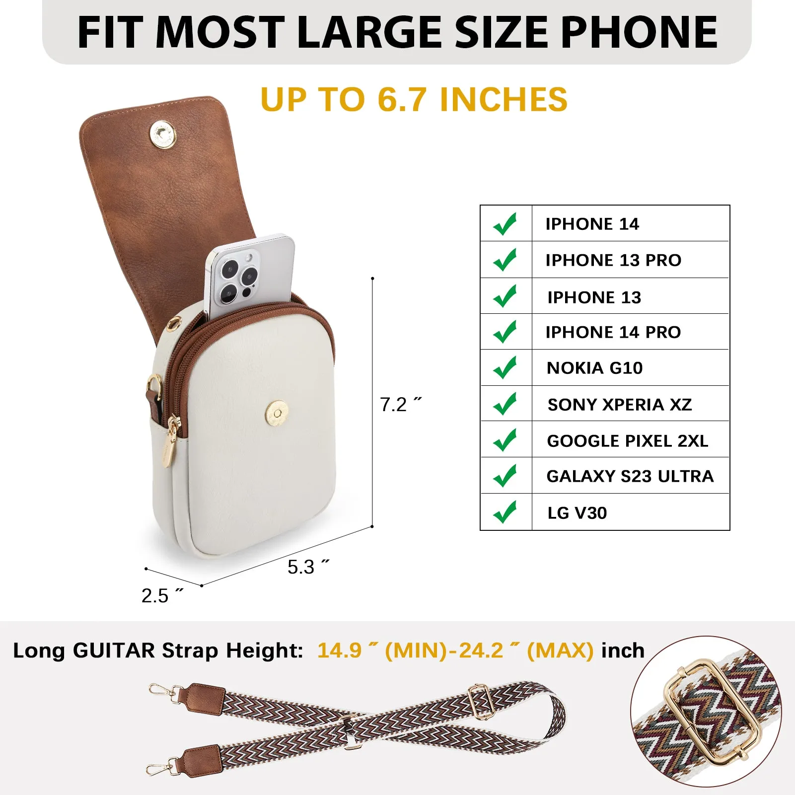 Small Phone Crossbody Bag with Adjustable Guitar Strap