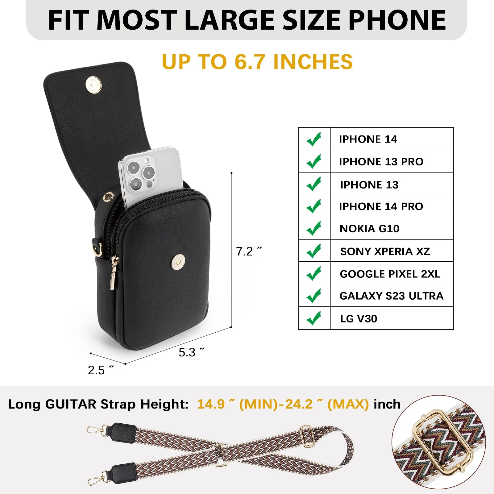 Small Phone Crossbody Bag with Adjustable Guitar Strap