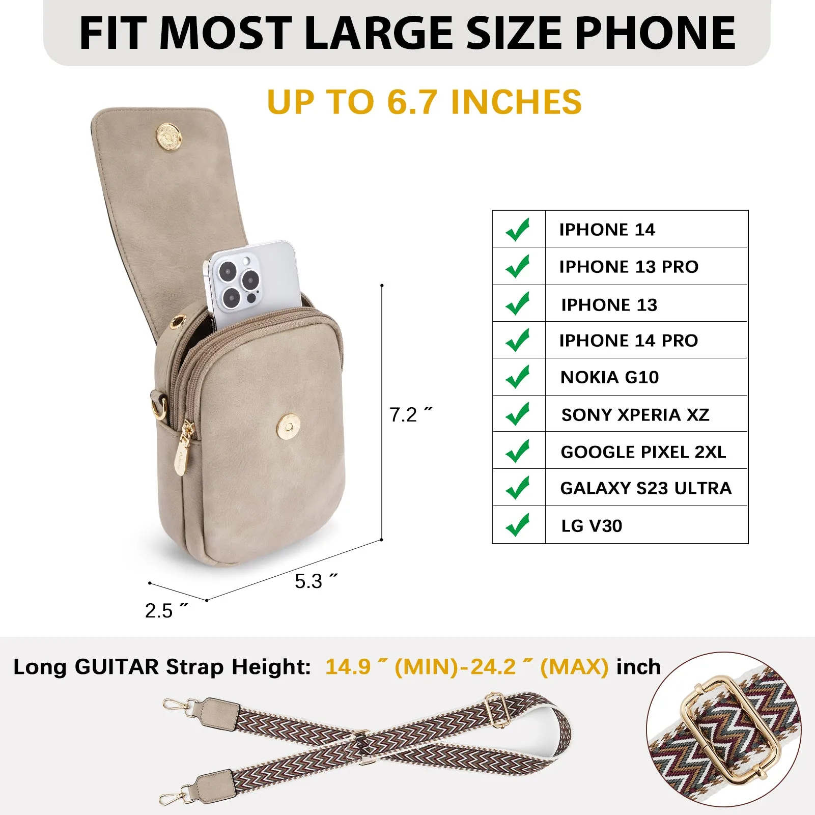 Small Phone Crossbody Bag with Adjustable Guitar Strap