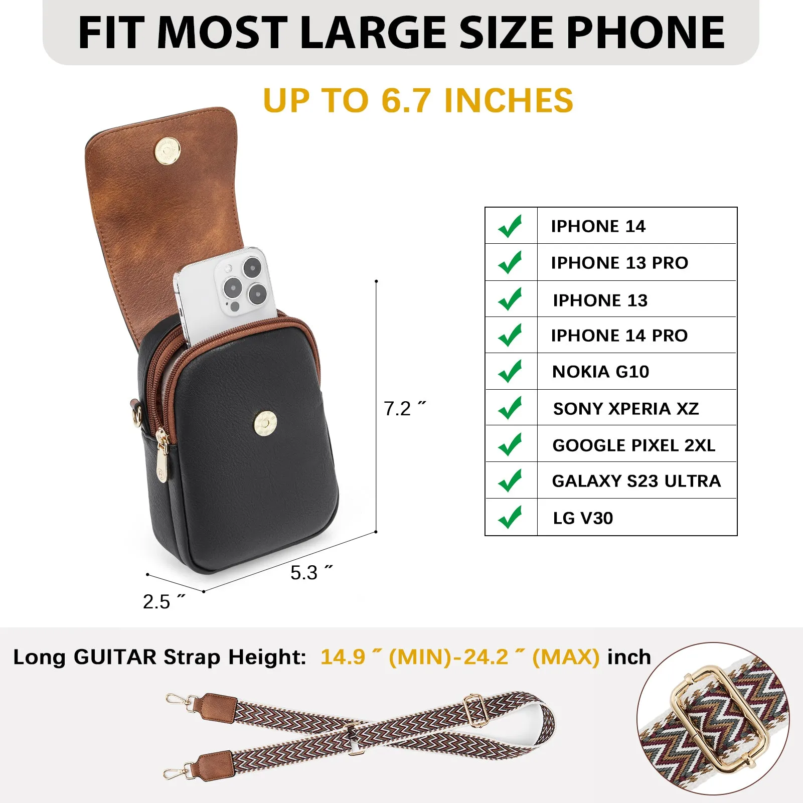 Small Phone Crossbody Bag with Adjustable Guitar Strap