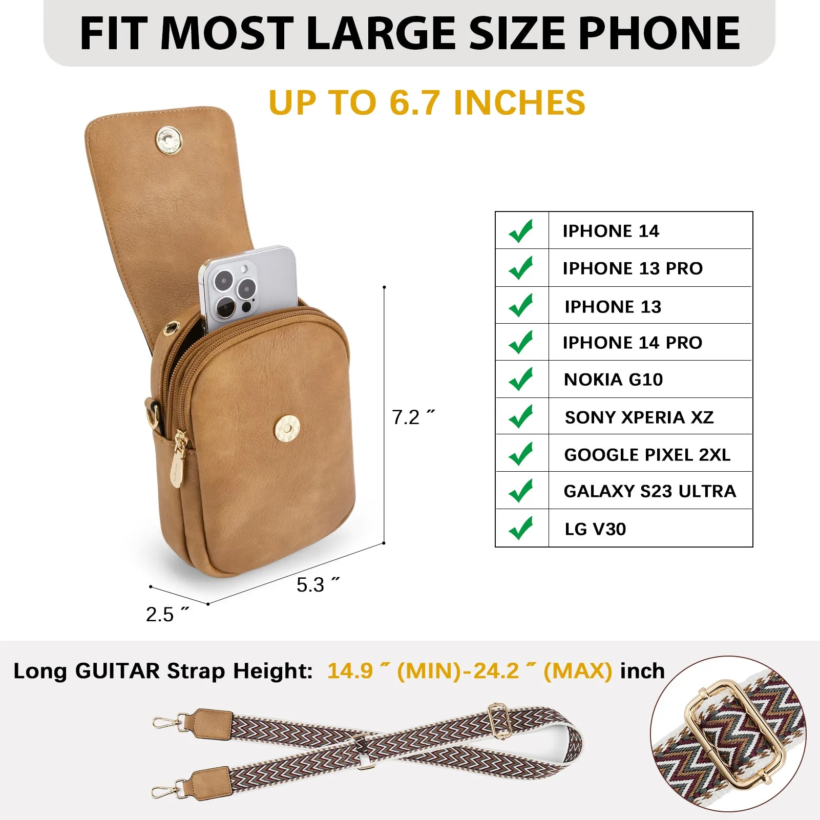Small Phone Crossbody Bag with Adjustable Guitar Strap