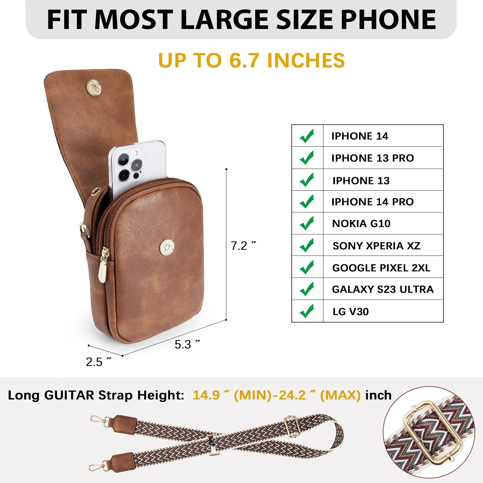 Small Phone Crossbody Bag with Adjustable Guitar Strap