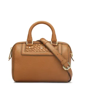 Small Wax Leather Satchel - Tan