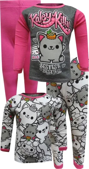 Smooshy Mushy Squishy Kaley Kitty 4 piece Pink Cotton Pajamas