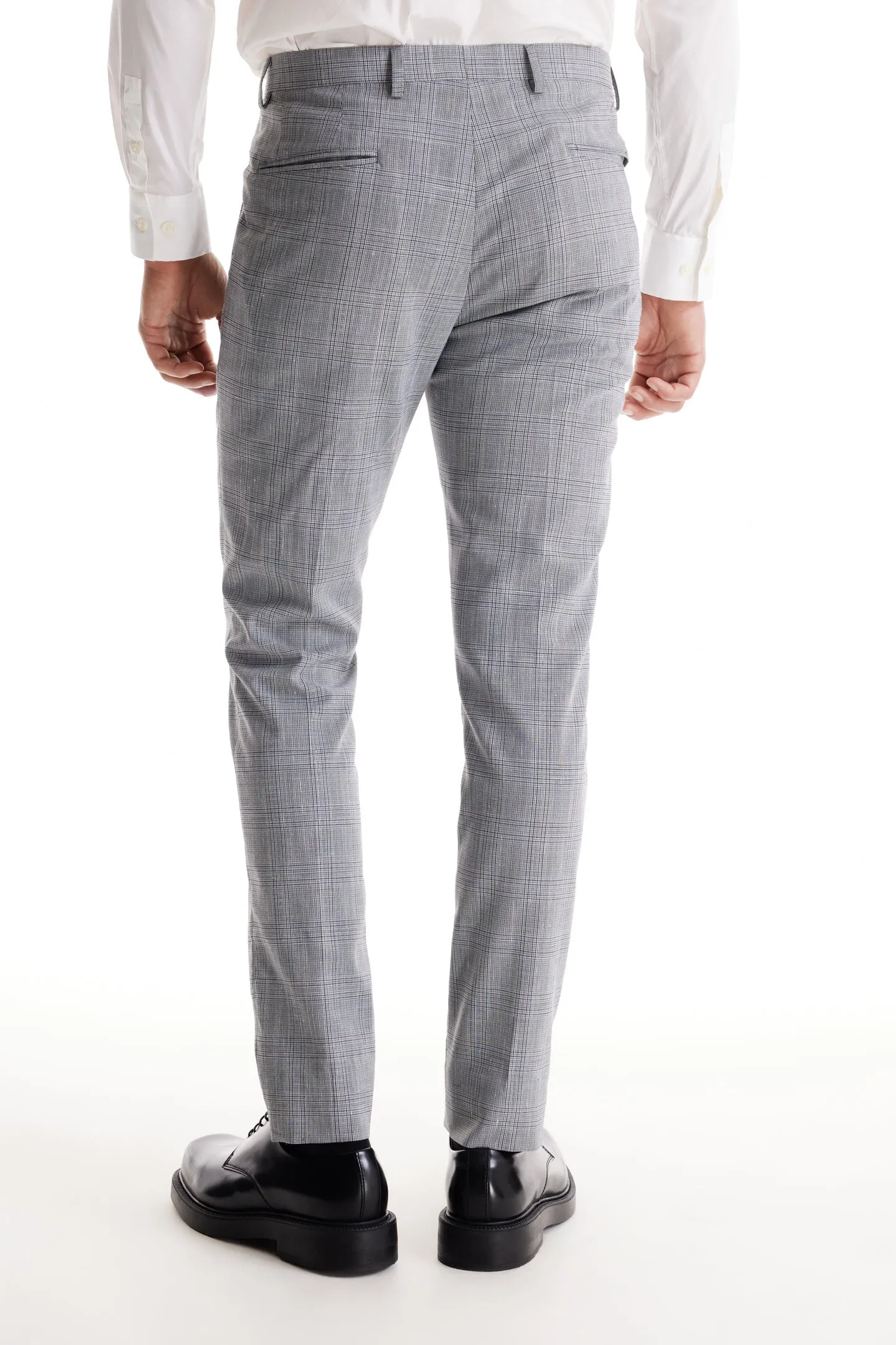 Soft Cloth Dress Pants in Slub Glen Check - Silver Birch