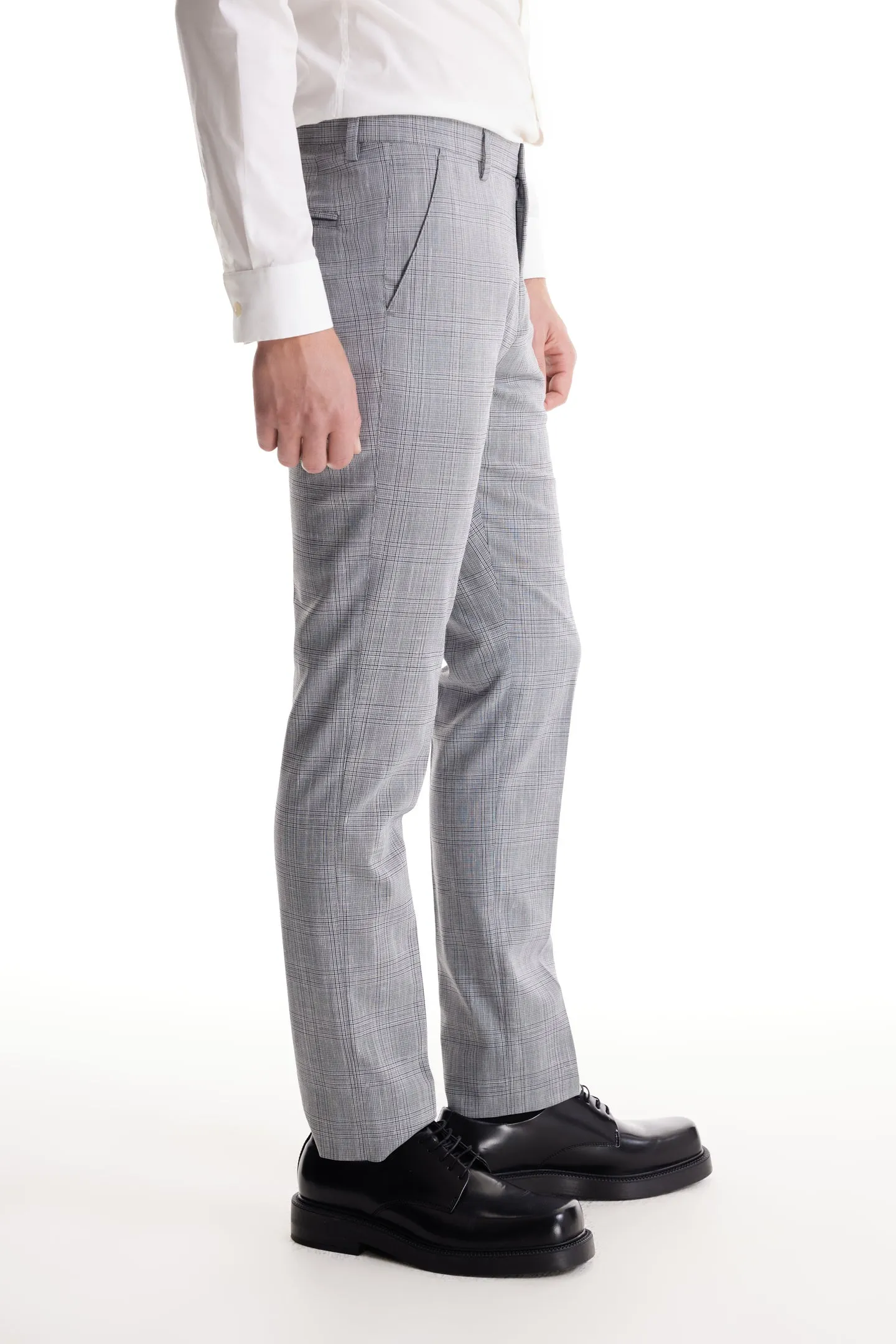 Soft Cloth Dress Pants in Slub Glen Check - Silver Birch