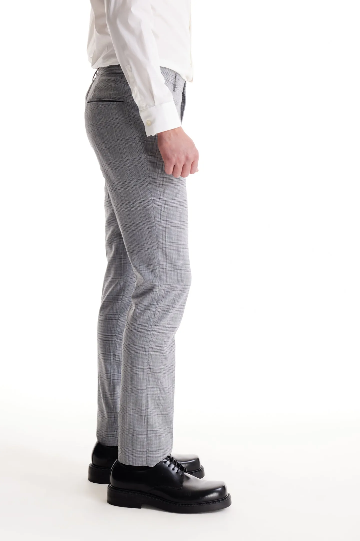 Soft Cloth Dress Pants in Slub Glen Check - Silver Birch