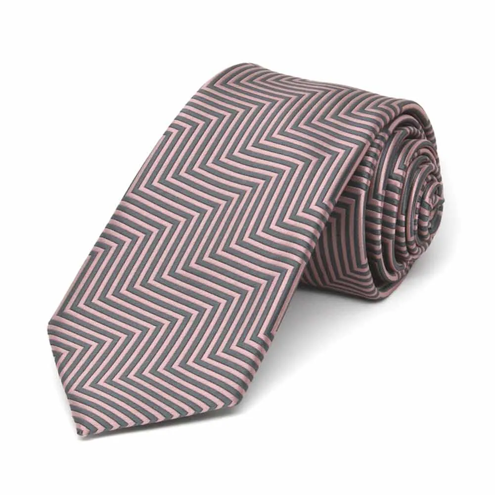 Soft Pink Kimberly Chevron Striped Slim Necktie, 2.5" Width