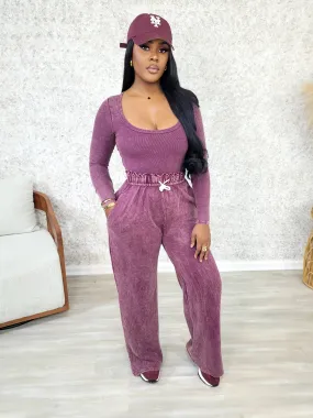Soft Spot Mineral Wash Pants Set  (BlackBerry)