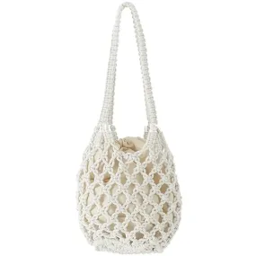 Sohiwoo Ladies Vintage Bohemian Macrame Bucket Purse Women Small Hollow Out Handbag Natural Cotton Rope Crochet Clutch Bag