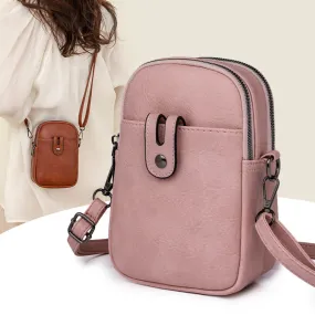 Sohiwoo Solid Color Shoulder Bag Retro Small Phone Bag Simple Faux Leather Crossbody Bag