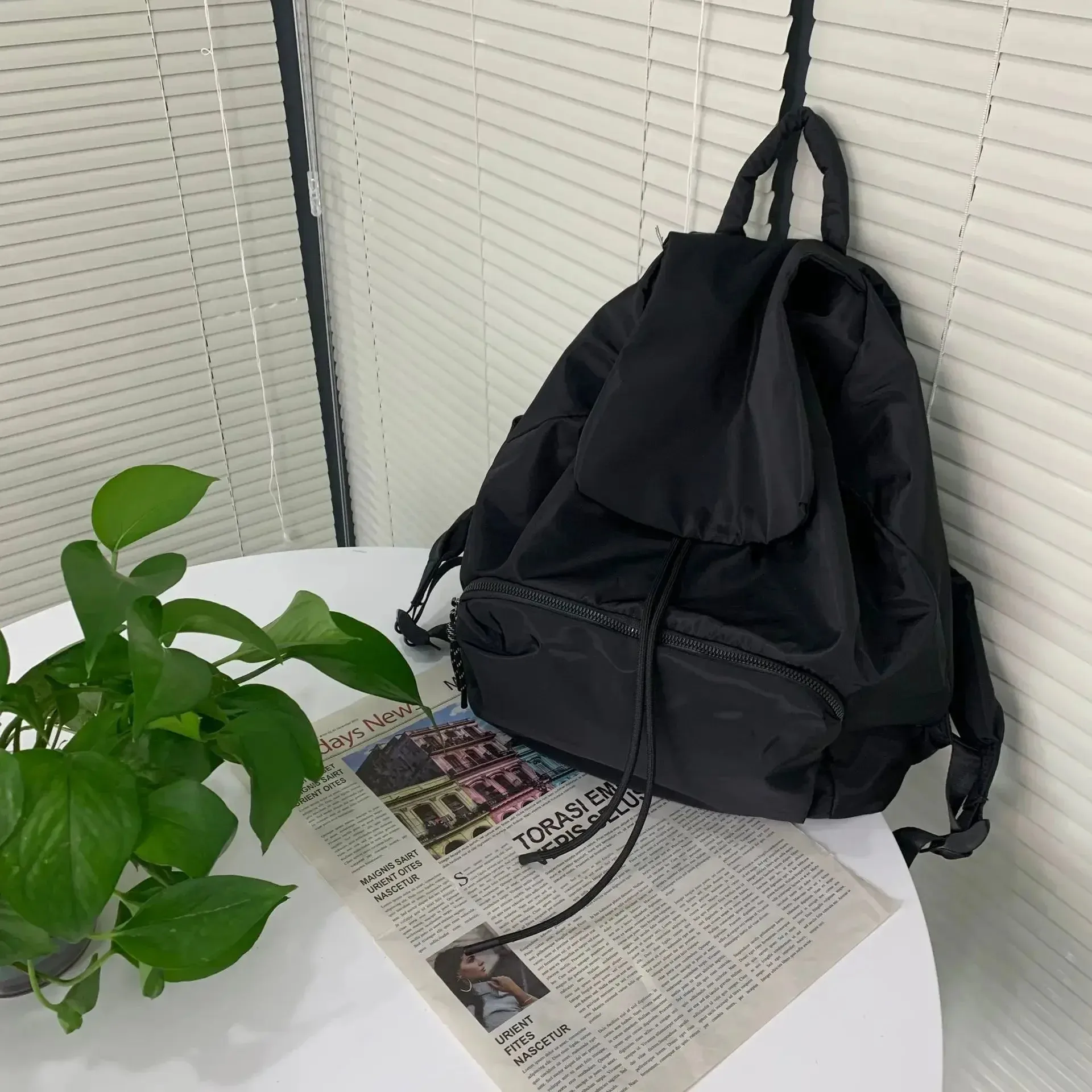 Sohiwoo Women's Large Capacity Backpacks Japanese Harajuku Literature Art Girl Drawstring Oxford Retro Black backpack Student Book Bag