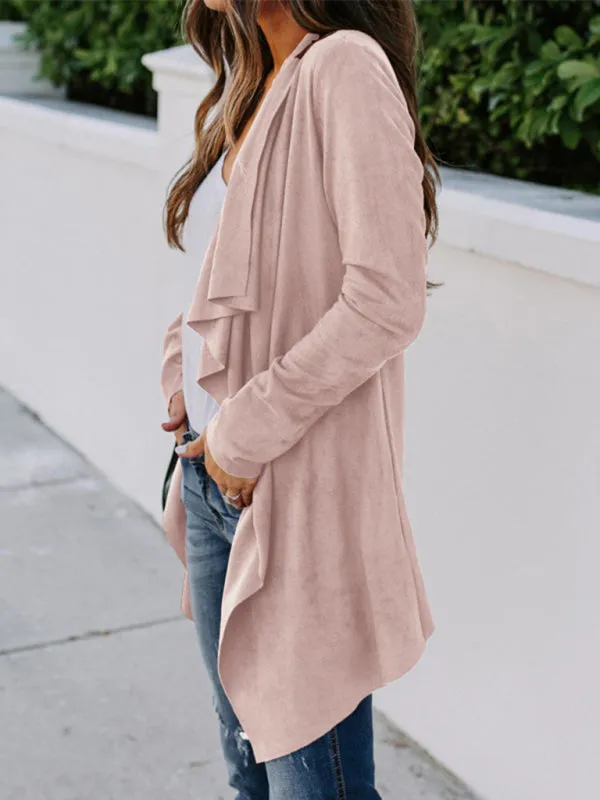 Solid Cascade Open Front Cardigan