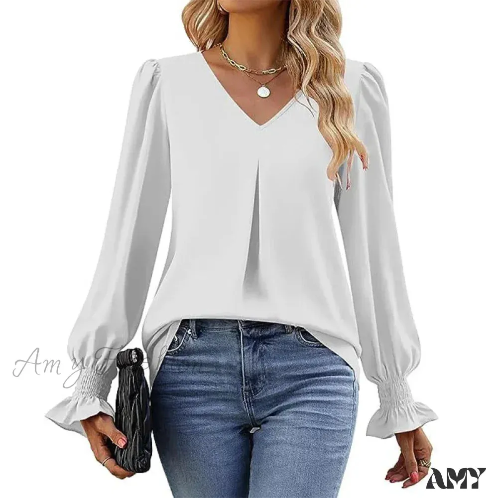 Solid Casual Loose Vintage Oversized Elegant Female Autumn Tops Blouses