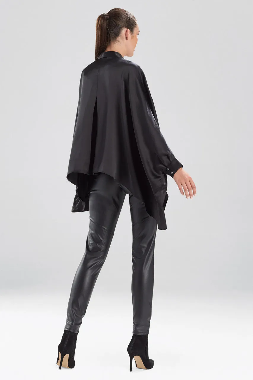 Solid Charmeuse Tie Neck Embroidered Caftan Top