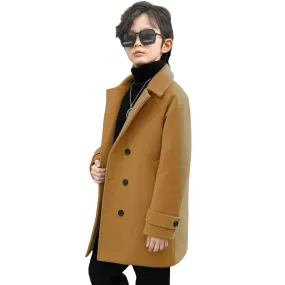 Solid Color Button Wool Coat