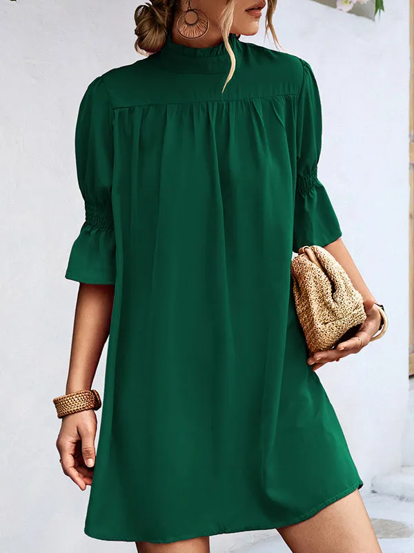 Solid Color Half Sleeves Loose High-Neck Mini Dresses
