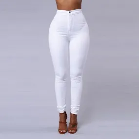 Solid Color Skinny Jeans Woman white