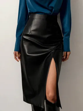 Solid Color Split-Front Zipper High Waisted Skirts Bottoms