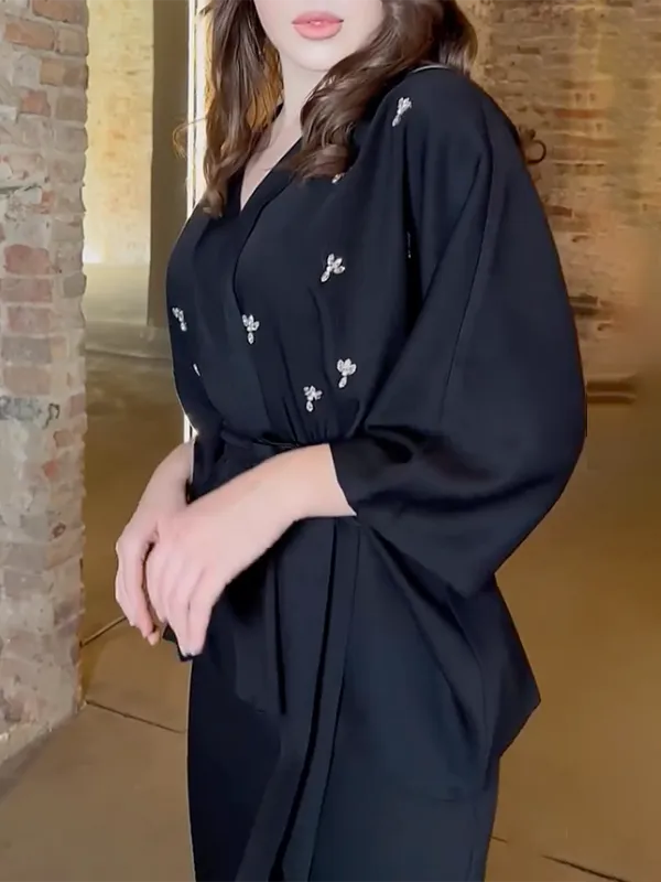 Solid Color Tied Waist V-Neck Blouses & Bodycon Skirts Suits