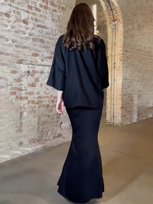 Solid Color Tied Waist V-Neck Blouses & Bodycon Skirts Suits