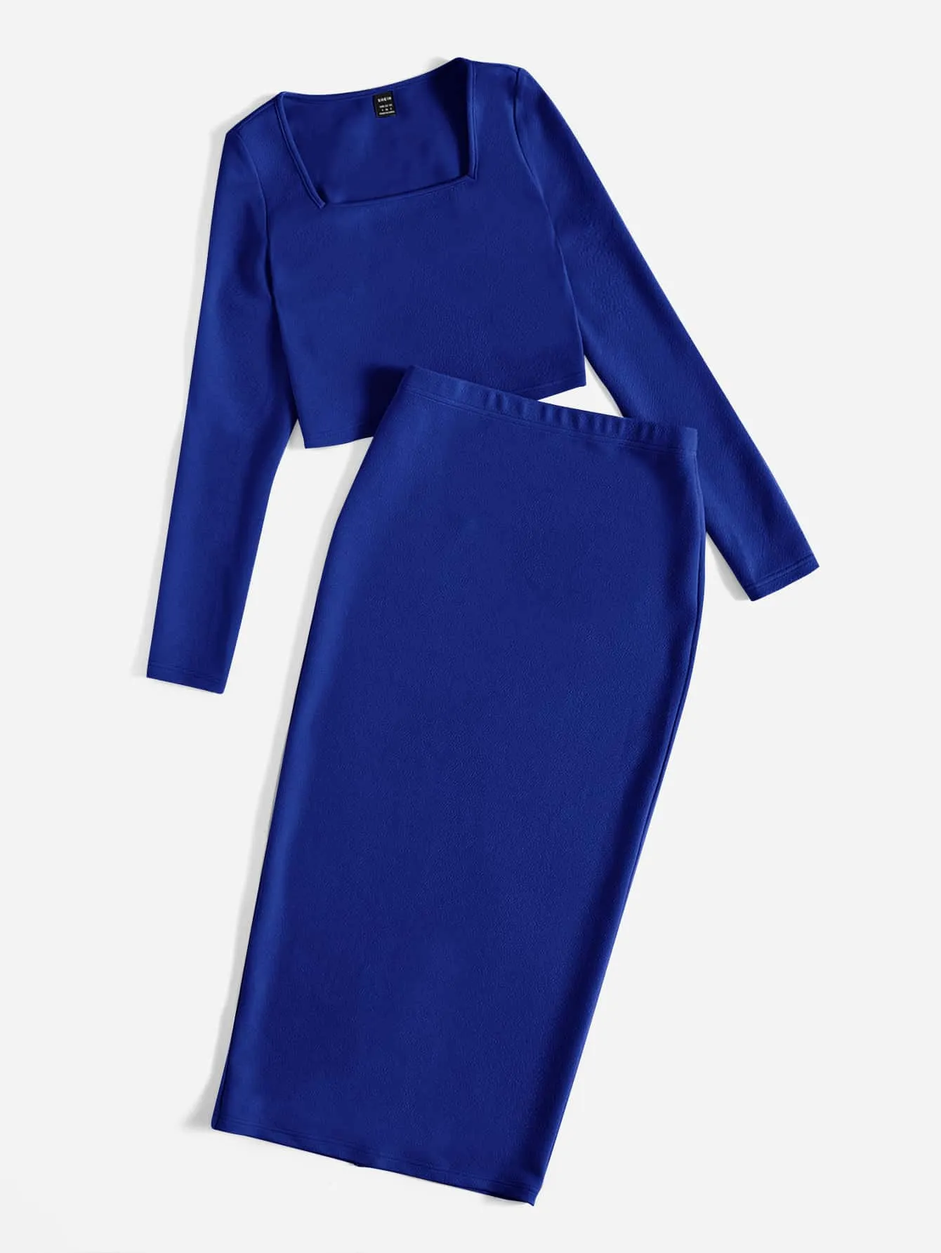 Solid Crop Top & Split Hem Pencil Skirt Set